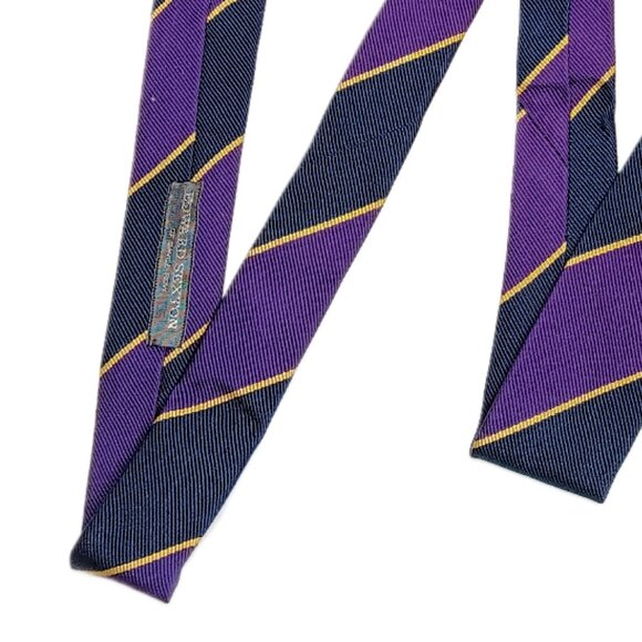 Edward Sexton Silk Repp Tie Men’s 59” Navy Purple Woven Stripe Saville Row Wide - Picture 5 of 5
